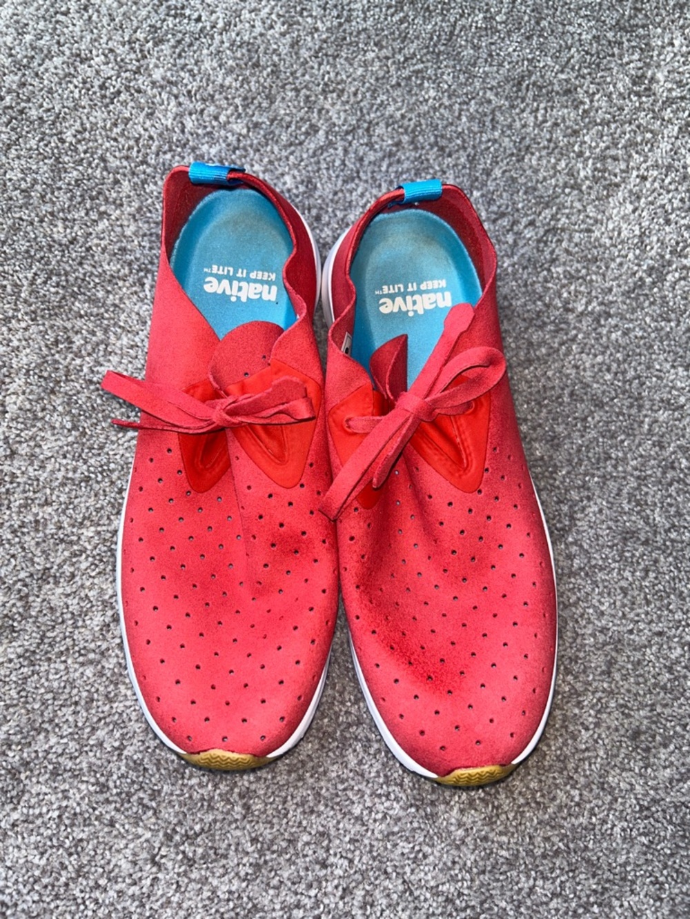Native Women’s Red Athletic Shoes with Blue Insoles